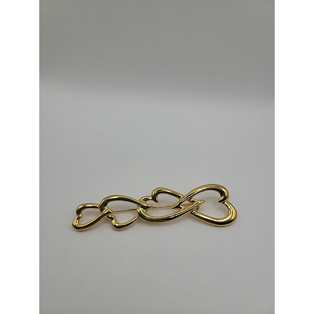 Vintage Gold Tone Open Heart Brooch Long Modern Statement Pin Valentines‎ Day